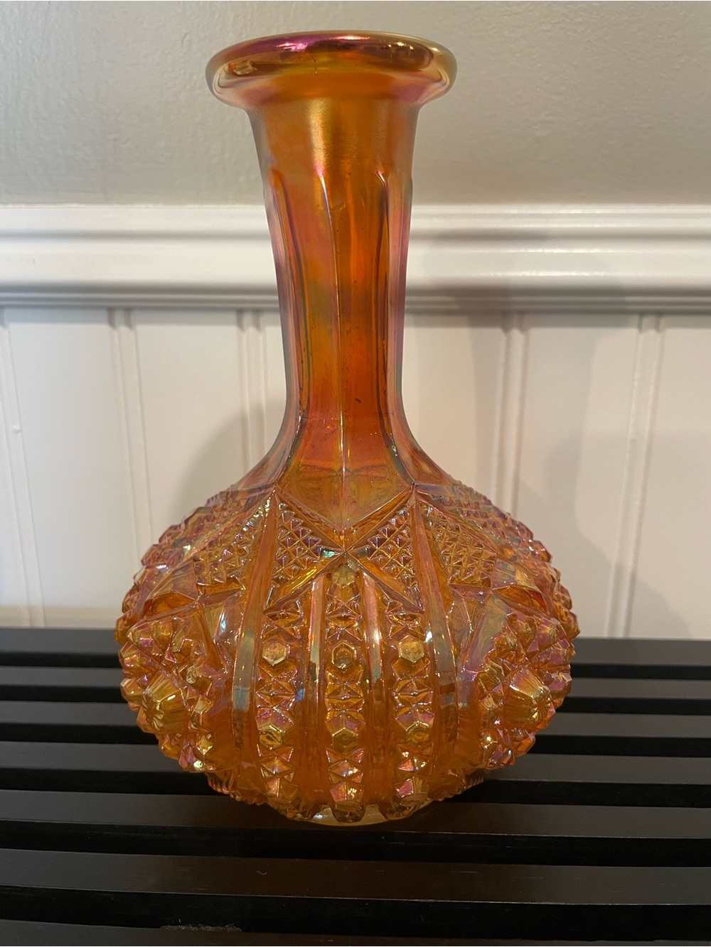 Vintage Carnival Glass Decanter Iridescent Merigold